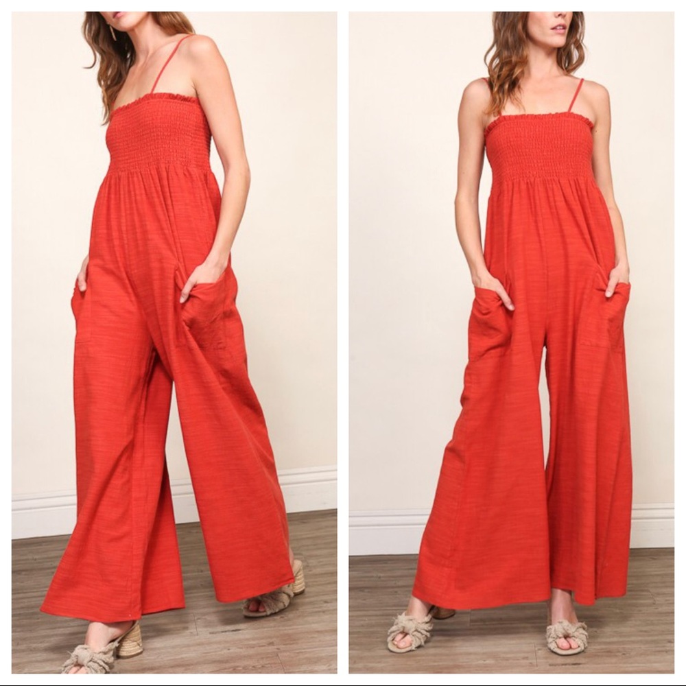 Fabulous wide leg smocked jumpsuit with pockets - Picture 2 of 8